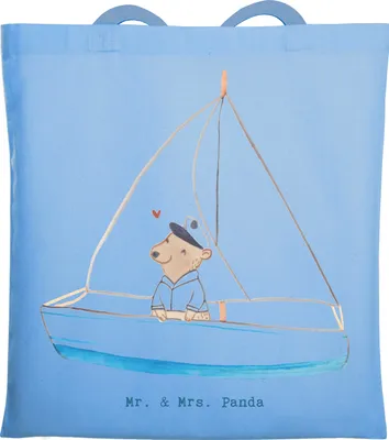 Produktbild von Mr. & Mrs. Panda Beutel Bär Segeln - Sky Blue - Geschenk, Jutebeutel, Shopping Tasche, Laptoptasche, Freizeittasche, Segeltörn, Tote Bag, Segelschule, Segelboot