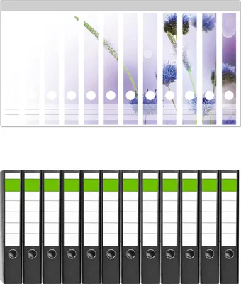 Produktbild von Wallario 12 Stück schmale Ordner inkl. Klebeetiketten mit Motive Abstrakte lila Blume -  Set mit Rückenschildern / Ordnerrücken Stickern