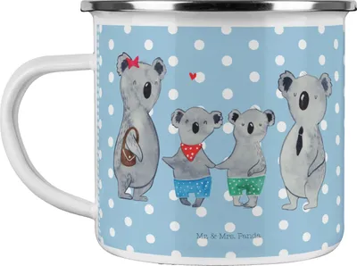 Produktbild von Mr. & Mrs. Panda Teetasse Koala Familie zwei - Blau Pastell - Geschenk, Muttertag, Emaille Becher, Teebecher, Pott, Tasse, Koalabär, Zusammen