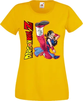 Zdjęcie produktu dla Koszulka Damska Anime Manga Dragon Anime Manga Ball Z 02 Bulma Kick, Lady L / Żółty