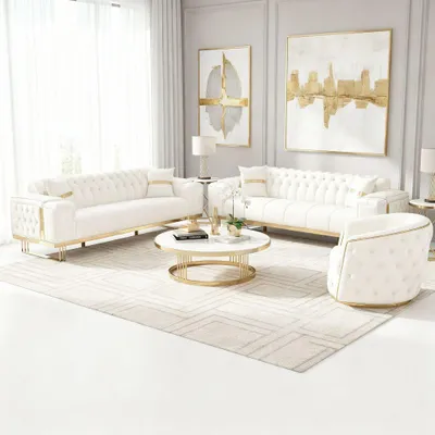 Produktbild von Sofa -Set Imperial Premium, 6 Farben verfügbar 3-Sitzer + 2-Sitzer + Sessel (3-Sitzer mit Schlaf-funktion) Farbe: Weiß
