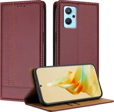Produktbild von Handyhülle für Realme 9i Leder Flip Klappbare Schutzhülle mit Standfunktion Dunkelrot