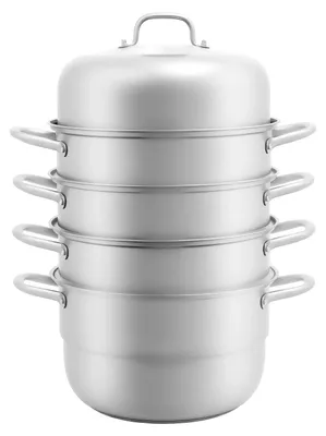 Produktbild von Dampfgarer aus 304 Edelstahl - 5-stöckiger Dämpftopf/Doppelkocher - 9 l Volumen - 3 Dampfeinsätze + 1 Kochtopf - Silber