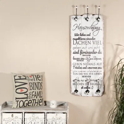 Image de Mucola Portemanteau mural 100cm Portemanteau avec 6 patères Shabby Chic Bois Panneau de garde-robe - slogan règlement intérieur