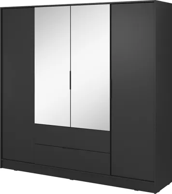 Produktbild von Masseno Drehtürenschrank CATERINA 206 cm Kleiderschrank Schlafzimmer Schrank 4-türig mit Spiegel Schwarz