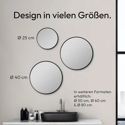 Obrázek produktu pro kulaté zrcadlo černé Talos Picasso Ø 40 cm - s vysoce kvalitním hliníkovým rámem pro stylovou atmosféru - Dokonalé kulaté koupelnové zrcadlo, které spojuje eleganci a funkčnost