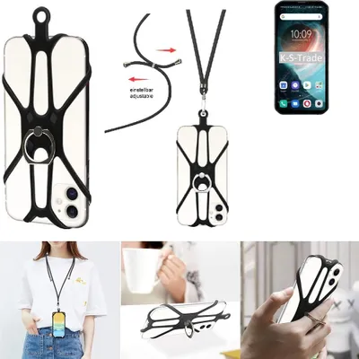 Produktbild von K-S-Trade 3in1 Handykette Handyband Handykordel Halsband Smartphone-Ring Handy-Ring kompatibel mit Blackview BL6000 Pro Fingerhalterung Handyring