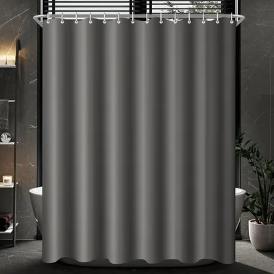 Produktbild von Duschvorhang 240 x 200 cm, dunkelgrau, beschwerter Saum, schimmelresistentes, wasserabweisendes und waschbares Polyestergewebe, Badvorhang für Badezimmer und Badewannen mit 16 Duschvorhangringen