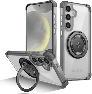 Image de Etui pour Samsung Galaxy S24 anneau magnétique, support, compatible MagSafe, protection militaire, étui transparent noir