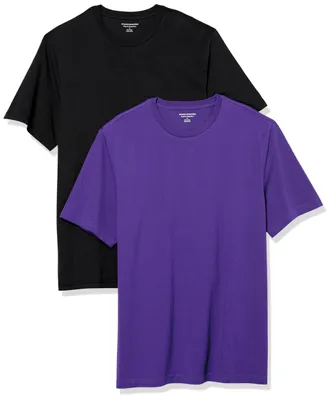 Produktbild von Amazon Essentials T-Shirts für Herren, 100% Baumwolle und Baumwoll-Polyester-Mischgewebe, Normale Passform, kurzärmelig, Rundhalsausschnitt, 2er-Pack, Schwarz/Dunkelviolett, XX-Large