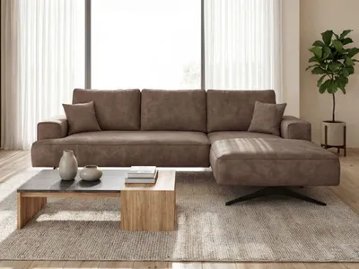 Produktbild von GrainGold Ecksofa L-Form Rechts Leto - Moderne Ecksofa mit Metallbeinen - 3-Sitzer Eckcouch, Wohnzimmer Ecksofa - Eckcouch Braun (Whisper 5)
