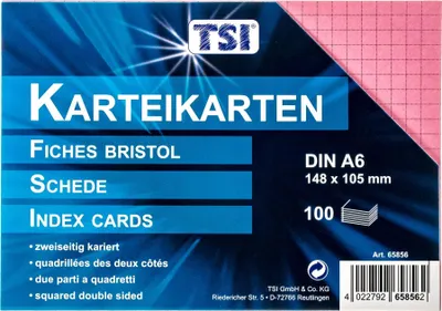 Produktbild von TSI Karteikarten A6 kariert 100er Pg. farbig sortiert