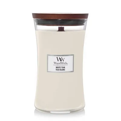 Obrázok produktu pre WoodWick vonná sviečka veľká biela teaková - 18 cm / ø 10 cm