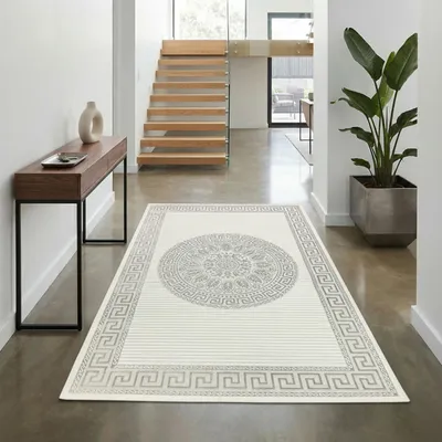 Imagen del producto de Alfombra de diseño oriental con motivos ornamentales en gris antracita con efecto brillante. Tamaño: 80 x 150 cm