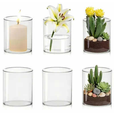 6er-Set zylindrische Glasvasen 10 × 8,5 cm, transparent