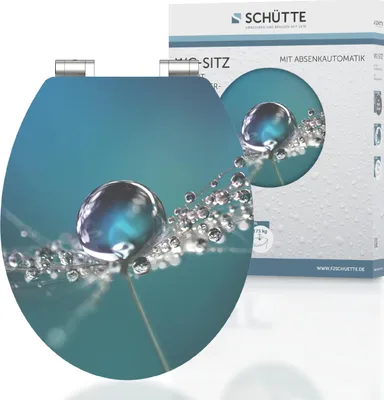 Produktbild von SCHÜTTE WC Sitz WATER DROP High Gloss mit MDF Holzkern, hochglänzender Toilettendeckel mit Absenkautomatik Motiv, Klobrille