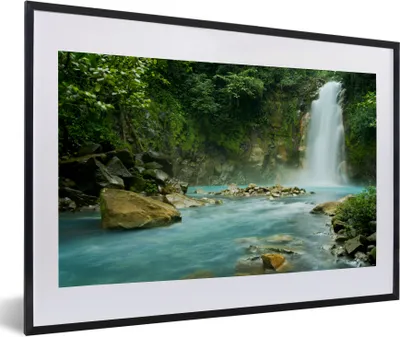 Produktbild von MuchoWow® Gerahmtes Poster Dschungel - Natur - Wasserfall 60x40 cm - Poster mit Schwarzem Bilderrahmen Wandposter Rahmen Foto Bilder - Schlafzimmer - Plakat in Rahmen - Drucken