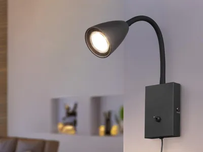 Produktbild von LED Leselampe, Wandleuchte mit Schalter & Stecker, Schwarz, Nachttischlampe Wand