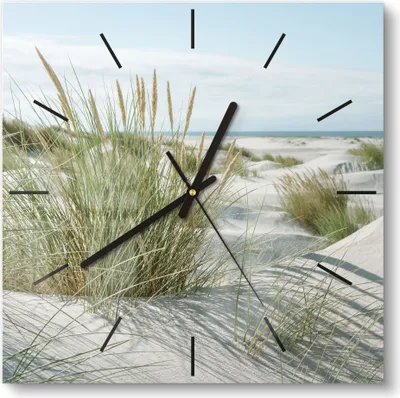 Produktbild von DEQORI Glasuhr 30x30 cm Modern 'Dünen an Nordseeküste' Wanduhr Glas Uhr Design leise
