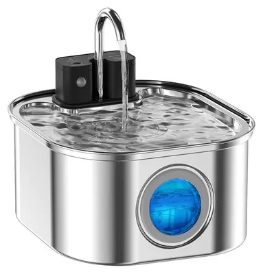 Produktbild von Katzenbrunnen aus Edelstahl (3,2 L) mit 4200 mAh Akku – Sensor, 3 Modi, <20 dB, IPX6 – Trinkbrunnen und Wasserspender für Katzen und Hunde