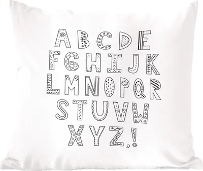 Produktbild von MuchoWow® Zierkissen Sofakissen Wohnzimmer Dekokissen 45x45 cm Illustration Alphabet mit verzierten Buchstaben schwarz und weiß - Schlafpolster - Polster für das Sofa