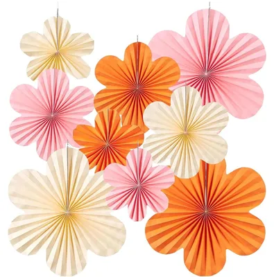 Productafbeelding van TRANKIELO® - 9 papieren bloemen en waaiers - milieuvriendelijk - decoraties voor bruiloften en evenementen