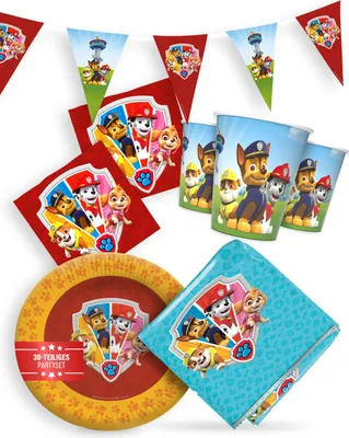 Produktbild von Paw Patrol Party Paket 38tlg Teller Becher Servietten Wimpelkette Tischdecke
