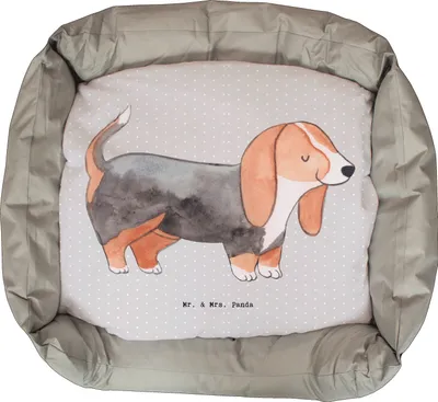 Produktbild von Mr. & Mrs. Panda Hundekissen Basset Hound Lebensretter - Grau Pastell - Geschenk, Nikolaus, Valentinstag, Muttertag, Dankeschön, Vatertag, Ostern