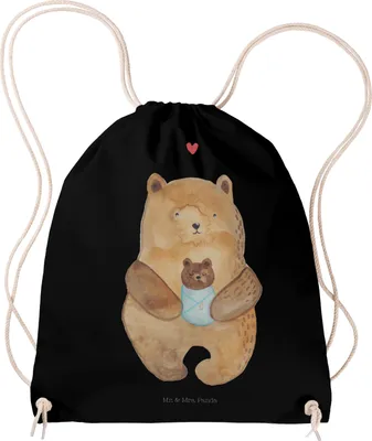Produktbild von Mr. & Mrs. Panda Säckchen Bär Baby - Schwarz - Geschenk, Baumwolltasche, Jutebeutel, wander rucksack, Stoffbeutel, Turnbeutel, Geburtstag, Taufe, Enkel, gym tasche, Teddy