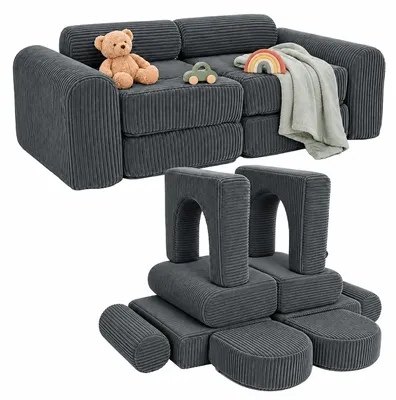 Zdjęcie produktu dla Relaxdays, modułowa kanapa dla dzieci, 10 elementów, miękkie klocki, kanapa dla dzieci, obicie: tkanina, wymiary: 32x108x50 cm, kanapa do zabawy, kolor: szary, Obraz wygenerowany przez AI