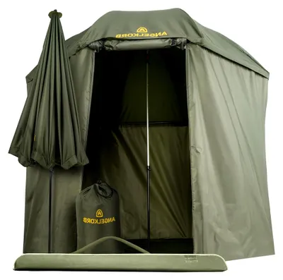 Produktbild von Angelschirm mit Seitenwand 2,50 m – Angel Sonnenschirm & Schirmzelt, wasserabweisend, Moskitoschutz, 45° neigbar – Karpfenzelt für Camping & Outdoor