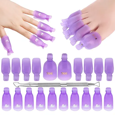 Produktbild von Nagel Clips Set 20 Stück Lila mit Nagelhautschieber für Gel Nagellack Entfernung