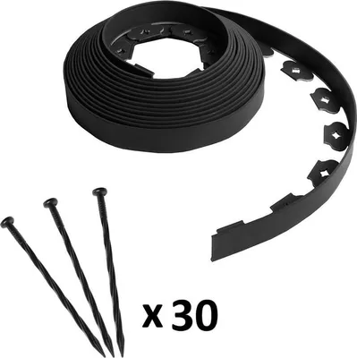 Produktbild von Schwarze, flexible Garteneinfassung – 4 cm x 10 Meter mit 30 Verankerungspfählen