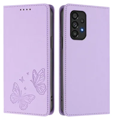 Obrázek produktu pro Kožené pouzdro pro Samsung Galaxy A53 5G, motýlí ražbou, peněženkové flip pouzdro se stojánkem Světle fialová