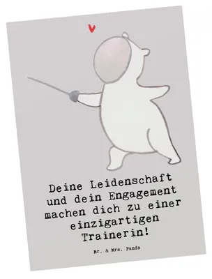 Produktbild von Mr. & Mrs. Panda Postkarte Fechten Trainerin Einzigartig - Grau Pastell - Geschenk, Grußkarte, Postkarten, Fotokarte, Fechtsport, Fechtschule, Ansichtskarte, Fechtübungen