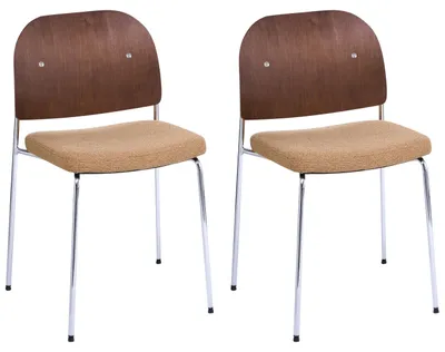 Produktbild von BELIANI Esszimmerstühle 2er Set Dunkelbraun / Orange Metall Sperrholz Holzoptik ohne Armlehnen mit Stoffsitz Stapelbar Retro Vintage Stil Küchenstuhl