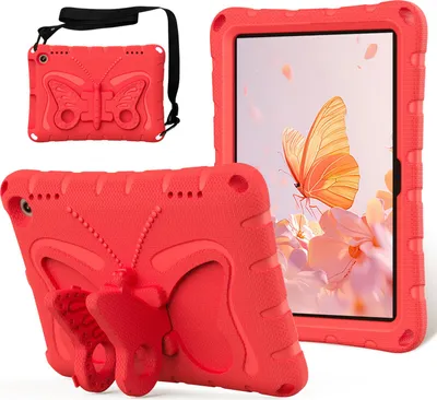 Produktbild von Kinder Hülle für Amazon Fire HD 8 / Fire HD 8 Plus 2022/2020 8,0" Leicht Stoßfeste EVA Kindgerechtes Schutzhülle mit Schultergurt, Schmetterlings-Ständer Rot