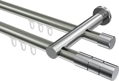 Produktbild von Interdeco Innenlaufstange / Gardinenstange mit Innenlauf Edelstahl-Optik / Chrom, Typ Platon Elanto (Rillenzylinder), 20 mm Ø 2-läufig, 160 cm