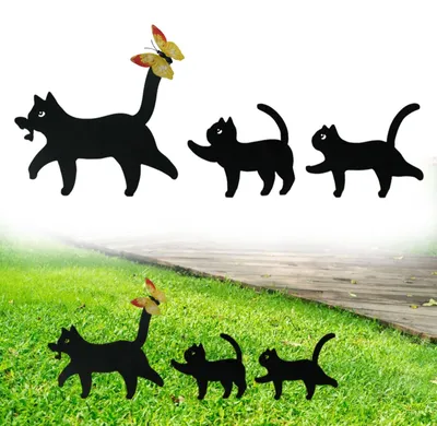 3er-Set Metall-Katzen-Tuinsteker, schwarz, mit Schmetterling