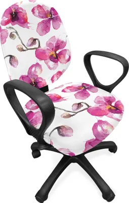 Produktbild von ABAKUHAUS Aquarell Bürostuhl Schonbezug, Orchideen Feng Shui, dekorative Schutzhülle aus Stretchgewebe, Blasses Orange Fuchsia