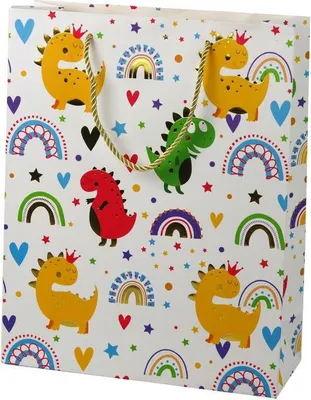 Produktbild von Bunte Dinosaurier Regenbogen Geschenktasche 32 Cm X 26 Cm X 10 Cm