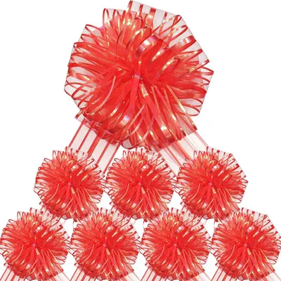 Obrázek produktu pro Dekorační stužka z organzy, 8 velkých červených mašlí, 15 cm, pro balení dárků
