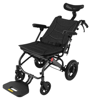 Produktbild von Liegerollstuhl - faltbarer Transportrollstuhl - verstellbare Rückenlehne 90–175° - doppelte Hinterradfederung - Sicherheitsgurt - belastbar bis 130 kg - 64x97x103 cm