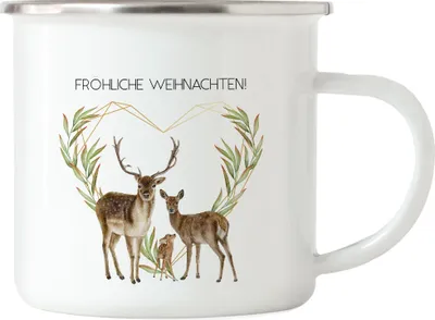 Produktbild von Fröhliche Weihnachten Emaille-Tasse Geschenkidee Rentier-Fans Reh-Kids Süßes Motiv für Weihnachten für Familie Freunde