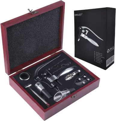 Produktbild von Korkenzieher-Set – 9 Stück Handkorkenzieher – Sommelier-Sets mit Flaschenöffner – Folienmesser – Weinflaschenbelüfter – Weinflaschenverschluss – Weintemperaturanzeige – Weinpumpen