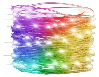 LED-Lichterkette mehrfarbig, 5 m, Kupferdraht, 3 AA-Batterien