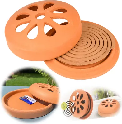 Produktbild von LS-LebenStil Citronella Mückenschutz-Räucherspiralen im Tontopf, 10 Stück, ca. 15x4cm (BxH), ca. 70 Stunden, natürliche Wirkweise, für Outdoor, Garten, Terrasse, Balkon