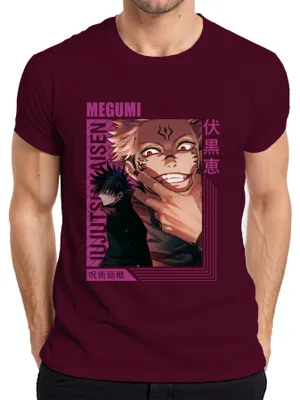 Zdjęcie produktu dla Koszulka męska Jujutsu Kaisen Sukuna Megumi Anime Aesthetics Curse Gloomy Gift, bordowy, S