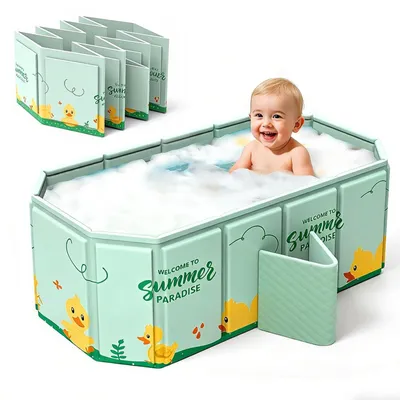 Image de Baignoire pliable, dimensions 78x45x30 cm, de couleur bleue, avec bouchon de vidange, pour les enfants de 0 à 8 ans