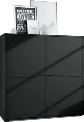 Produktbild von Vladon Highboard Cuba V2 Schrank 104 x 105,5 x 35,5 cm Sideboard mit 8 Fächern,  Germany, Korpus in Schwarz matt / Fronten in Schwarz matt